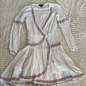 French connection White and Red Embroidered Wrap Dress